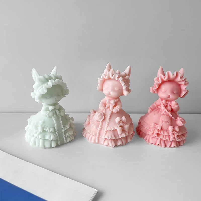 

Bunny Princess Dress Silicone Candle Mold Cute Rabbit Doll Aromatherapy Gypsum Soap Mould DIY Photo Props Handmade Craft Making