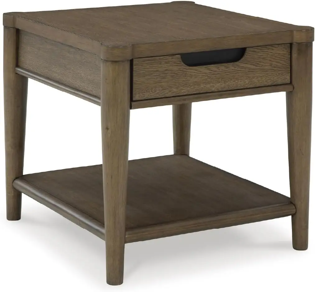 

Roanhowe Contemporary 1-Drawer End Table with Open Lower Shelf, Light Brown