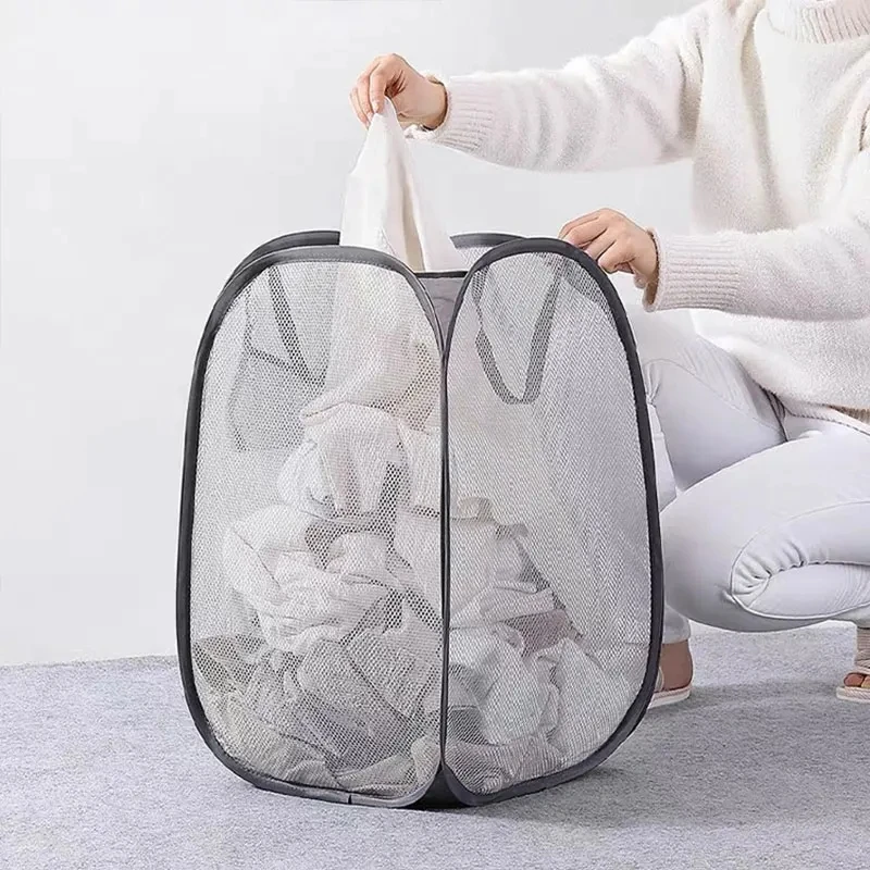 58*36cm Large Capacity Storage Basket, Mesh Pop-up Laundry Basket, Laundry Basket, Foldable Dirty Clothes Storage Basket