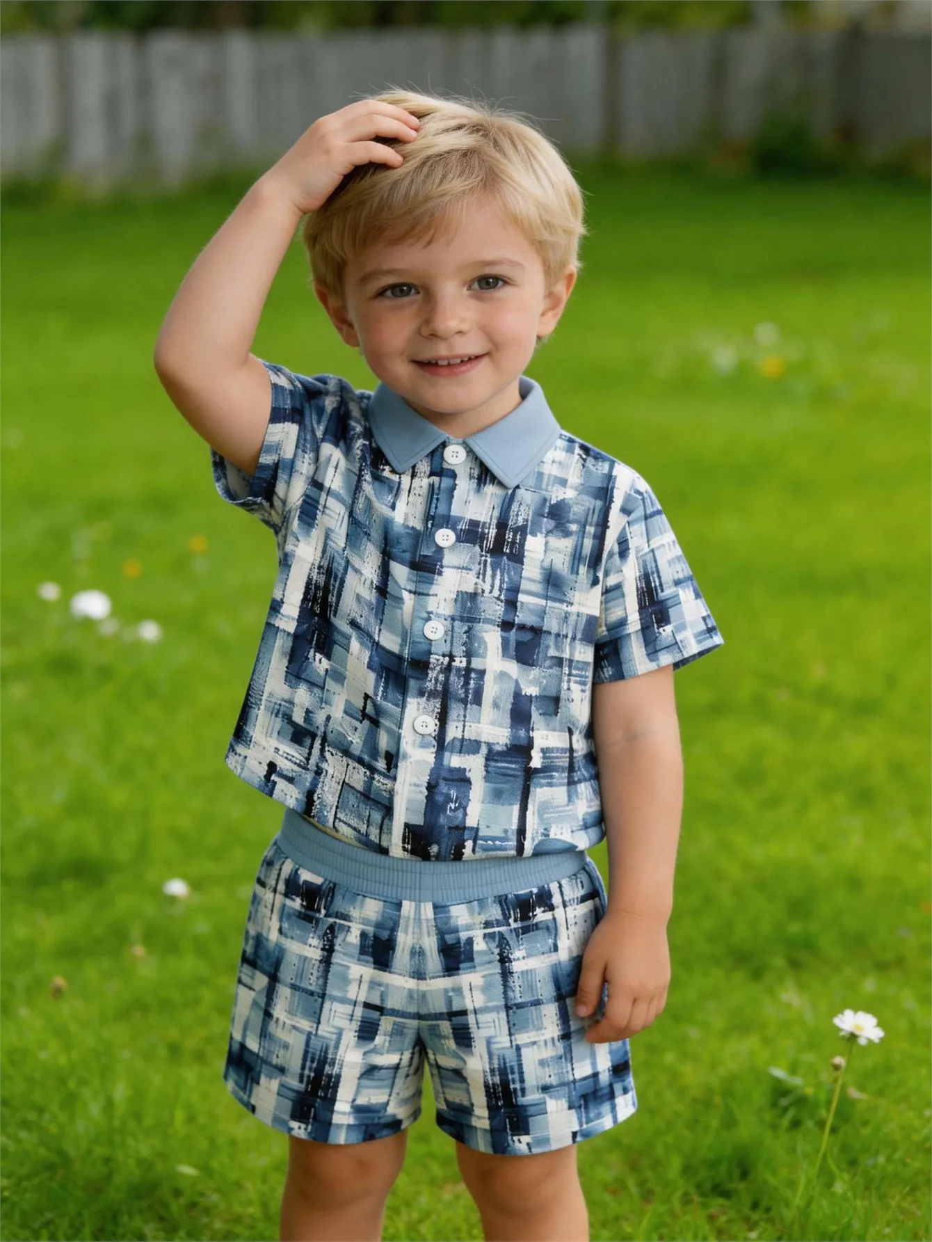 Baby boy shirt short sleeved shorts set summer style breathable, sweat absorbing, quick drying fabric comfortable and versatile