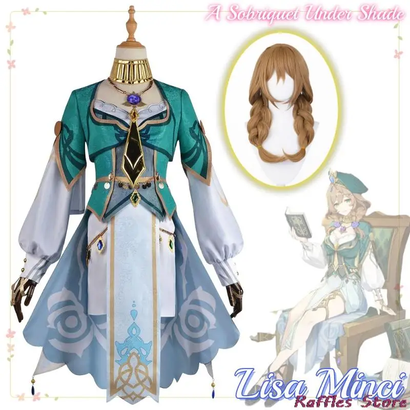 

Lisa Minci Anime Game Genshin Impact Cosplay Costume Clothes Uniform Wig Cosplay Librarian Mondstadt A Sobriquet Under Shade