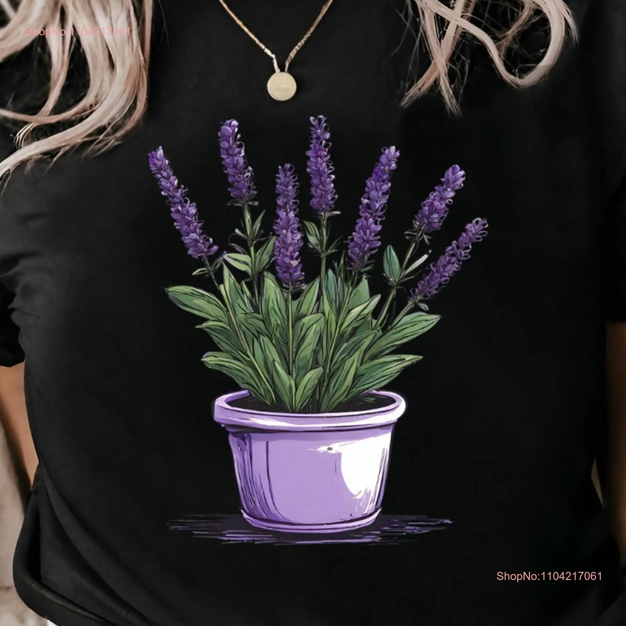 Lavender T Shirt Flowers Boho Botanical Pot Garden Lover for Her Gardener long or short sleeves