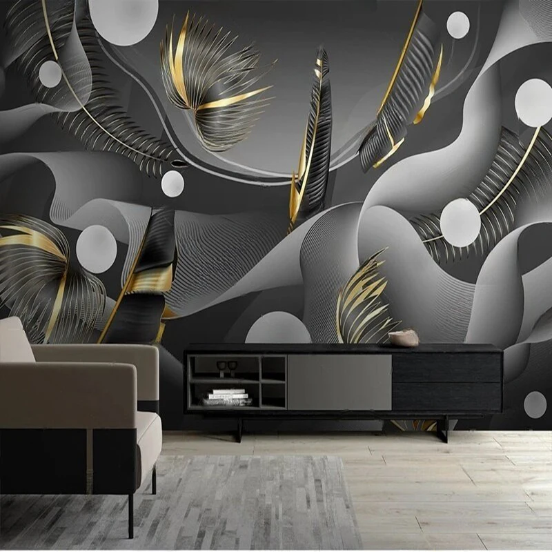 MU8890 Nordic dark gold tropical plant 3D stereoscopic TV sofa background wall