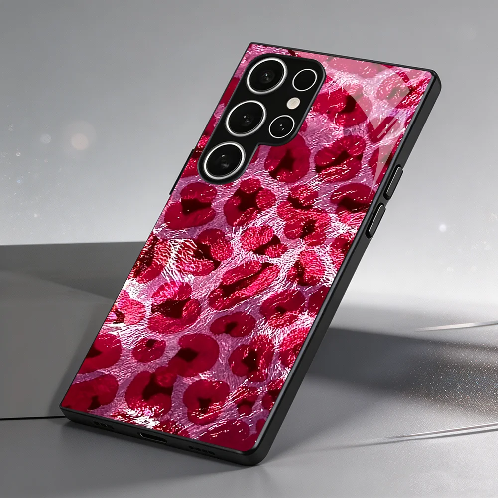 Classic Glitter Pink Leopard s26 ultra case s25 ultra case Glass phone case for Samsung Galaxy S26 25 24 23 22 21 FE Ultra Plus