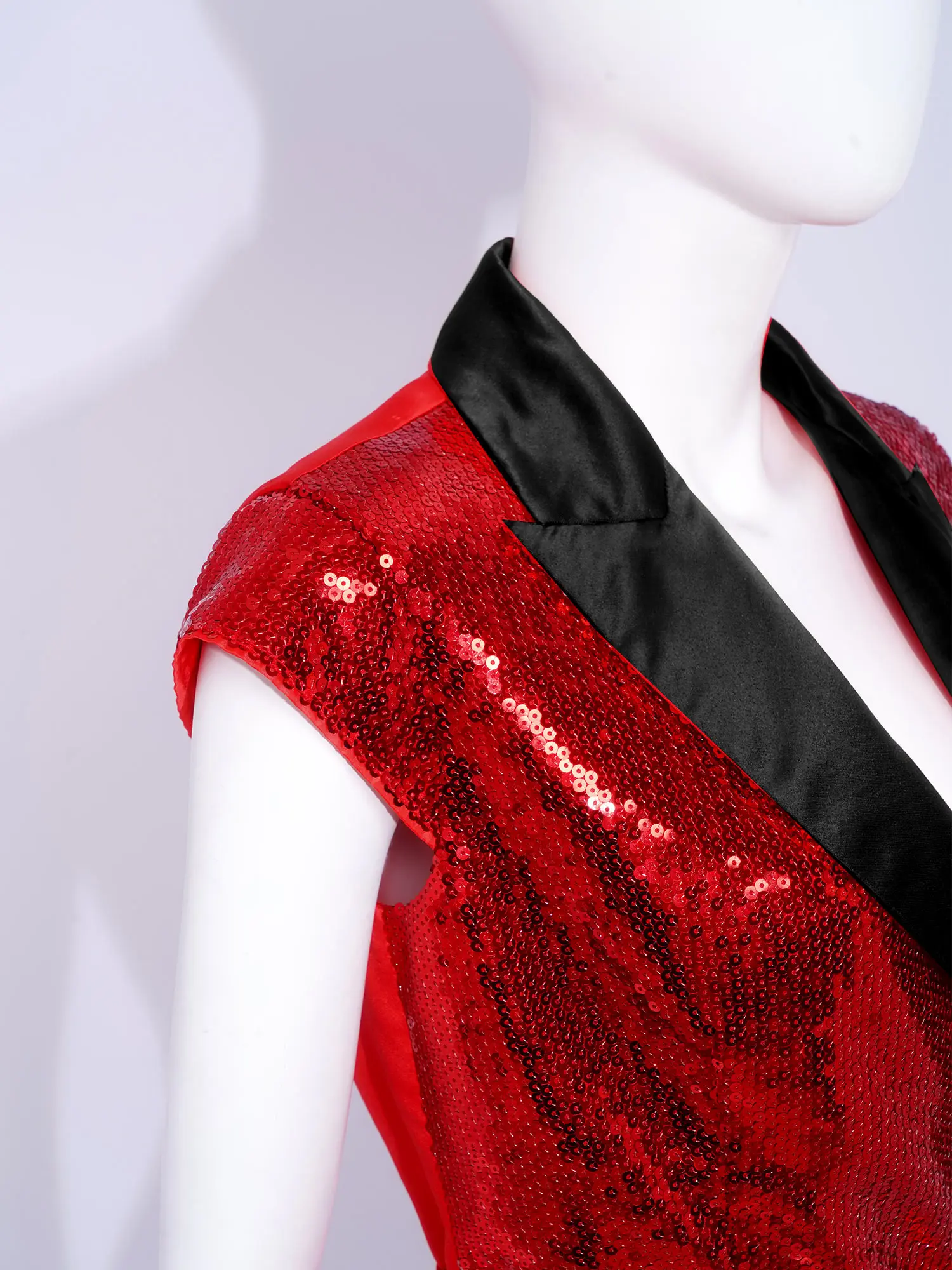 

Women Shiny Sequins Formal Suit Vest V-neck Label Cap Sleeves Jazz Dance Waistcoat with Belt Banquet Wedding Party Performance