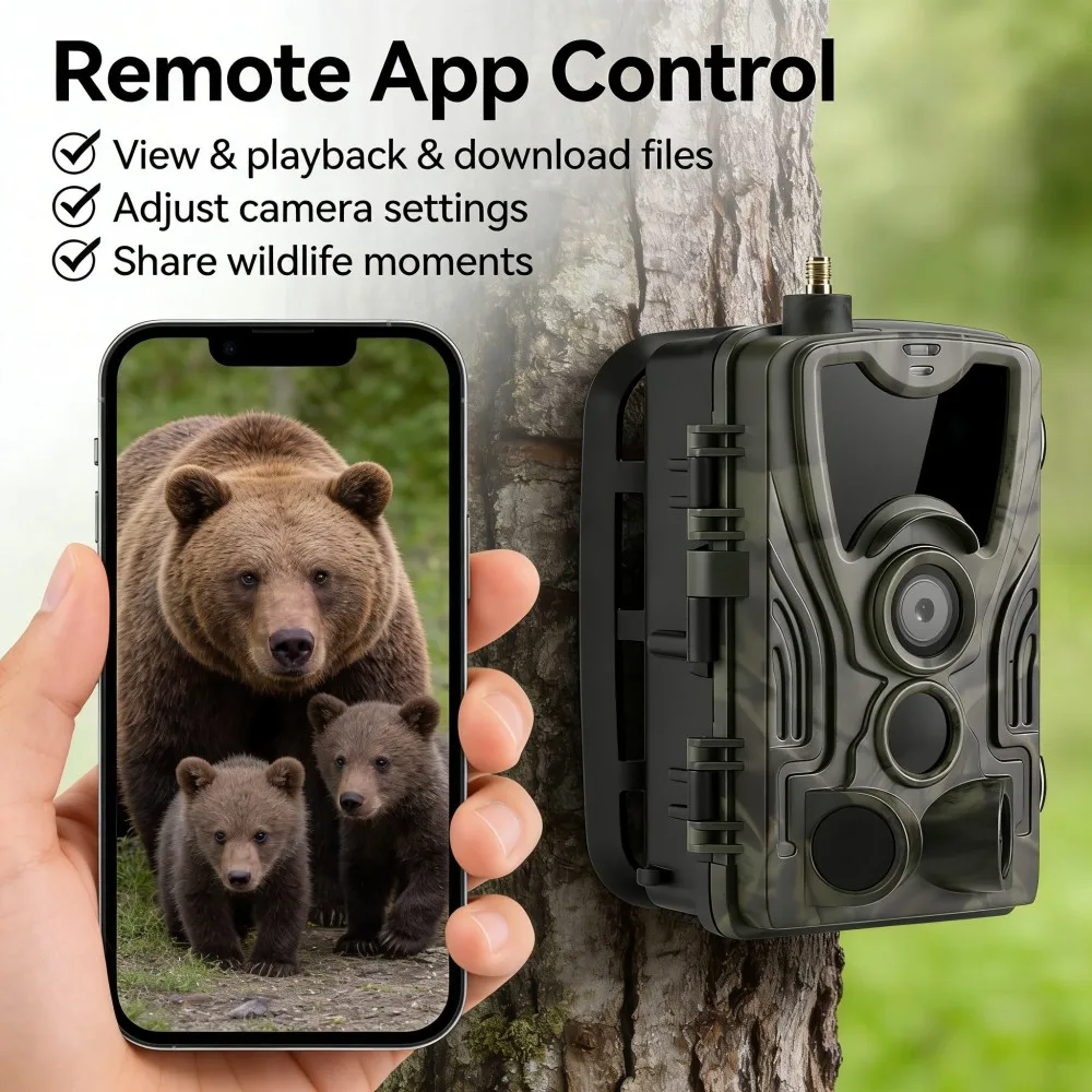 4G 4K 120MP Live Video 5000mAh APP Caza Trail Camera Photo Camera Forest Hunting Cellular Mobile IP66 Wildlife Night Vision Cam