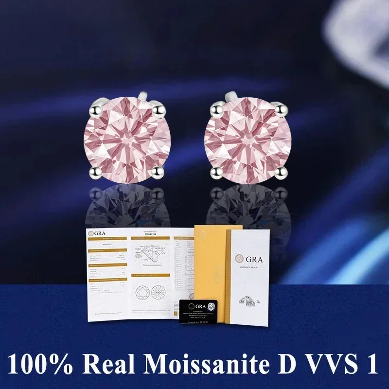 

100% Moissanite S925 Sterling Silver Earring For Women 18K Gold Plated Ear Studs Pass Diamond Tester Pen With 2 Certificates
