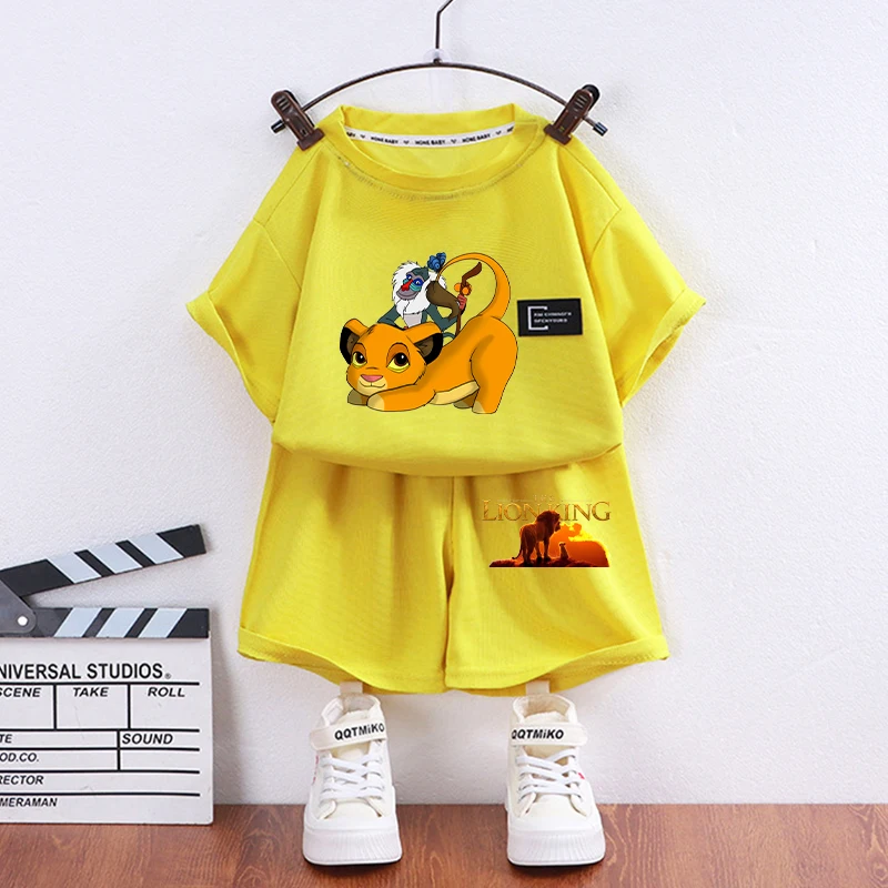 Mufasa Lion King Boys Sports Clothing Set Disney Movie Anime Cartoon Kid Home Thin Waffle Pajamas T-Shirt Shorts Pants Xmas Gift