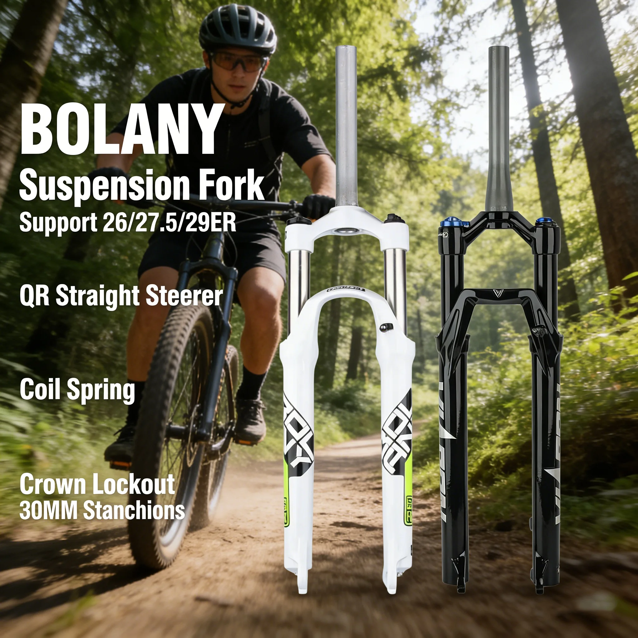 

BOLANY Mountain Bike Front Fork 26/27.5/29ER Suspension Mechanical Front Fork Bicycle Oil Spring Shoulder Control Lock 30 Tubes
