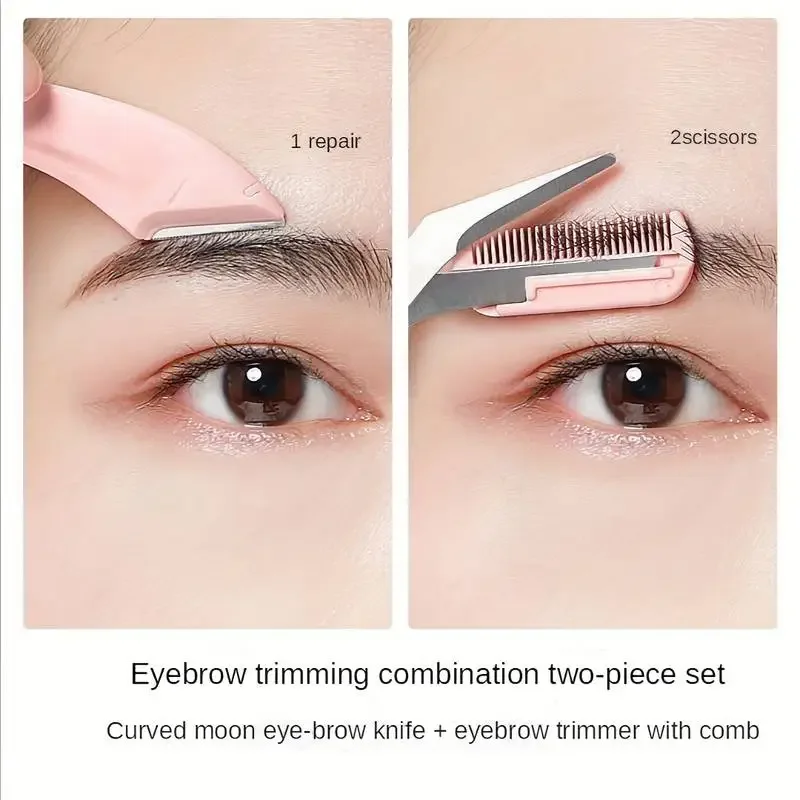 Cuchillo para recortar cejas, maquinilla de afeitar facial para mujeres, tijeras profesionales para cejas con peine, recortador de cejas, accesorios raspadores