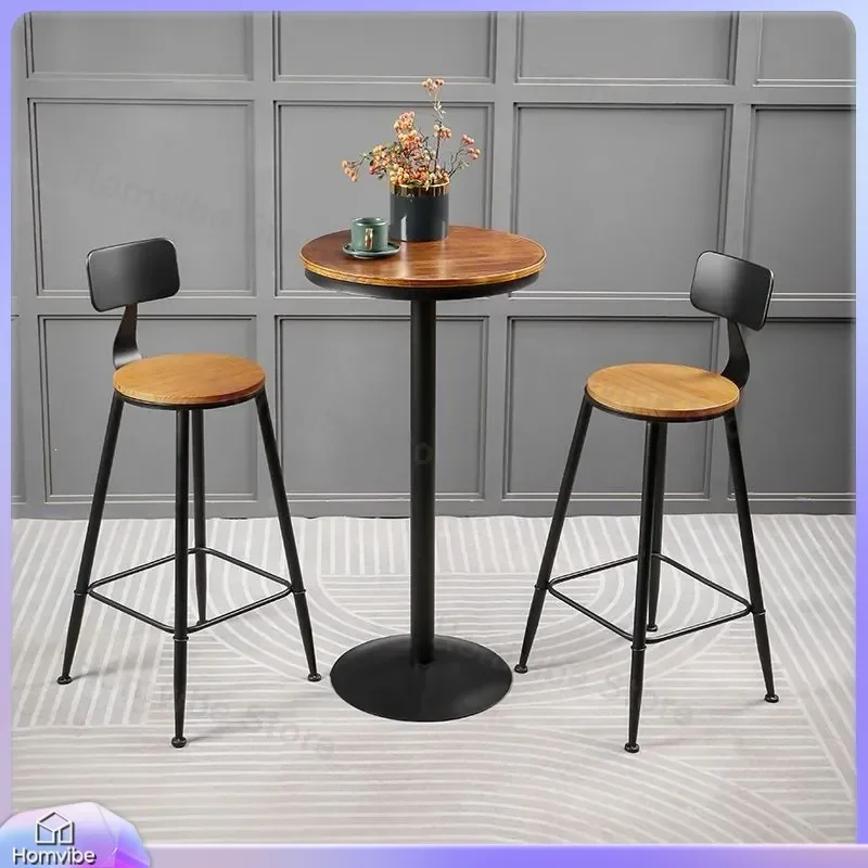 for American Home Bar Stool Modern Front Desk Chair with Backrest Solid Wood Retro High Iron Bar Chair