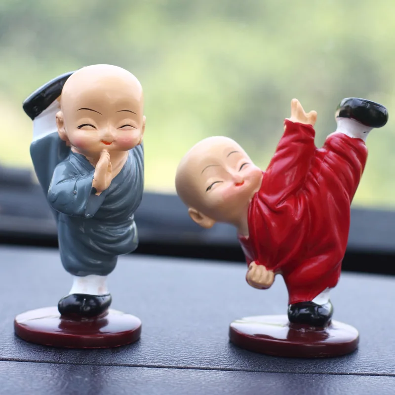 Creative Chinese Gongfu Little Monk Shaolin MiniaturesToys Gifts 4pcs Set Temple Souvenirs Car Decor