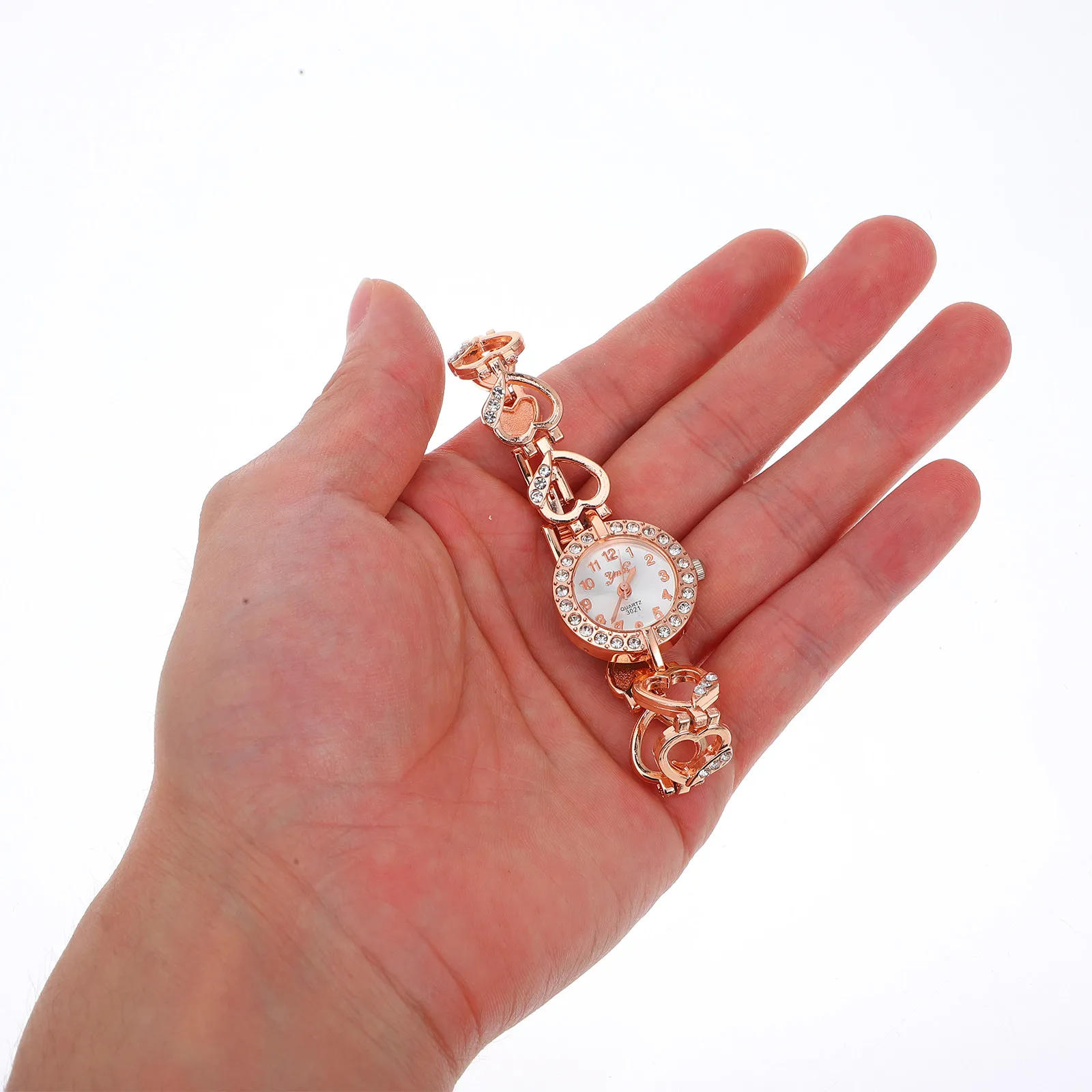 Fashion Rose Gold Rhinestone Heart Quartz Watch Women Birthday Gift Digital Wrist Decoration Stylish Unique Timepiece
