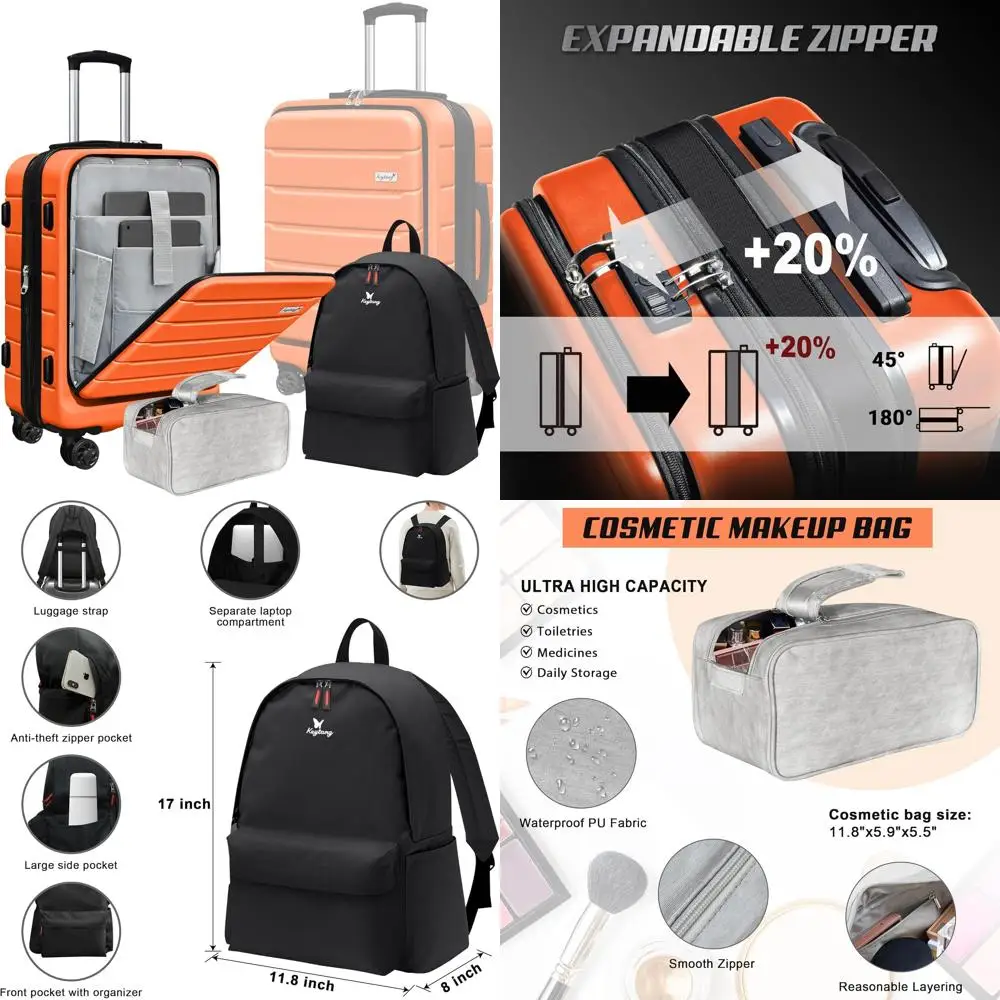 

Оранжевый легкий расширяемый 20-дюймовый чемодан для ручной клади с передним карманом для путешествий