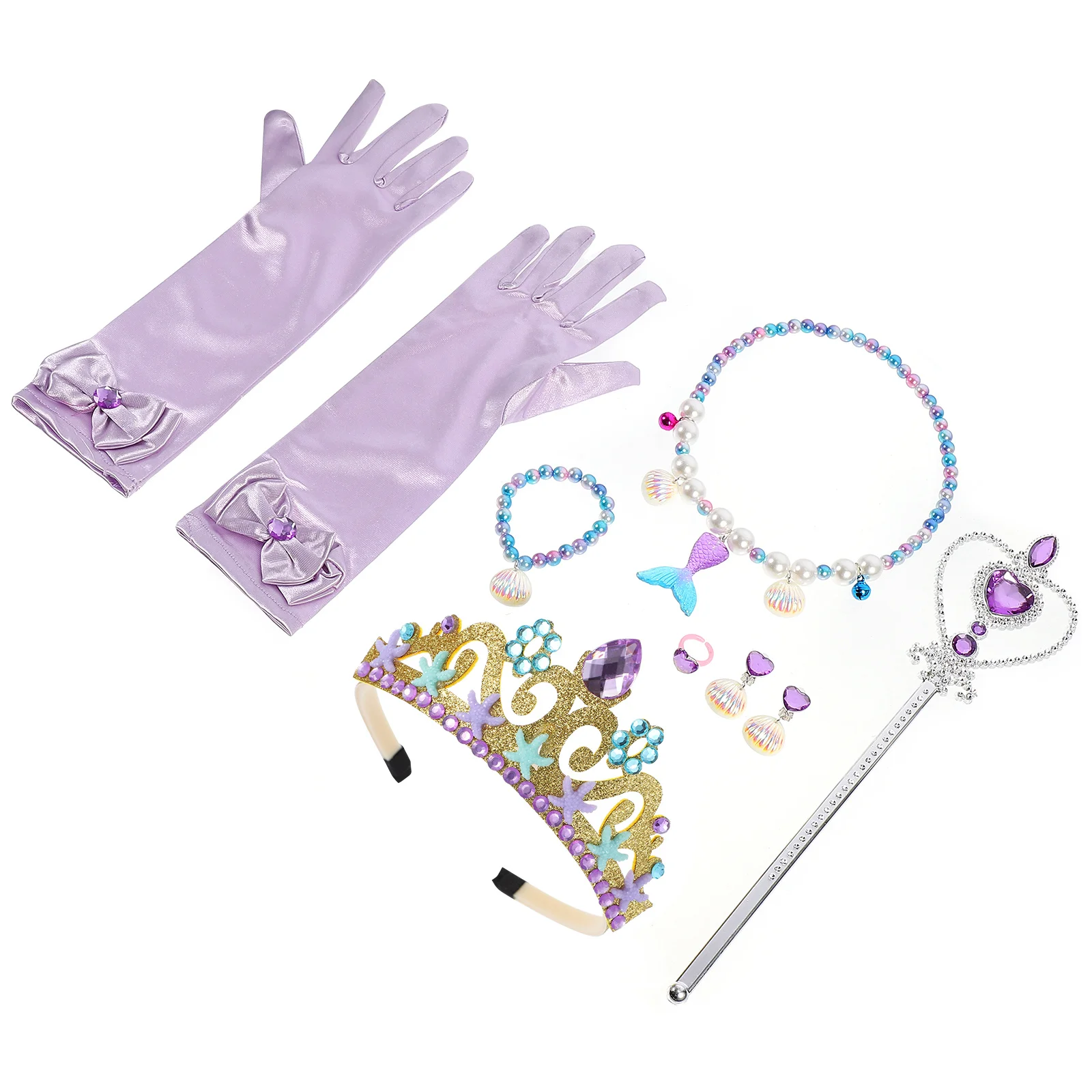 1Set Meerjungfrau Kinder Schmuck Cosplay Set Langlebige Meerjungfrau Halskette Armband Ring Ohrringe für Party Mädchen Schmuck Spielzeug