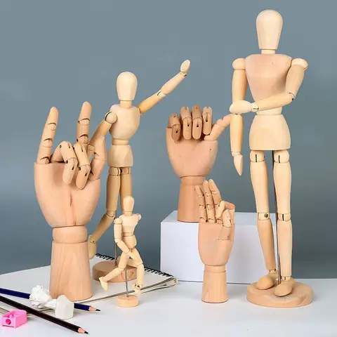 Juguetes de acción de dibujo de cuerpo de mano de madera, modelo de maniquí de boceto, figuras de extremidades móviles, decoración del hogar, modelos de artistas, muñeca articulada
