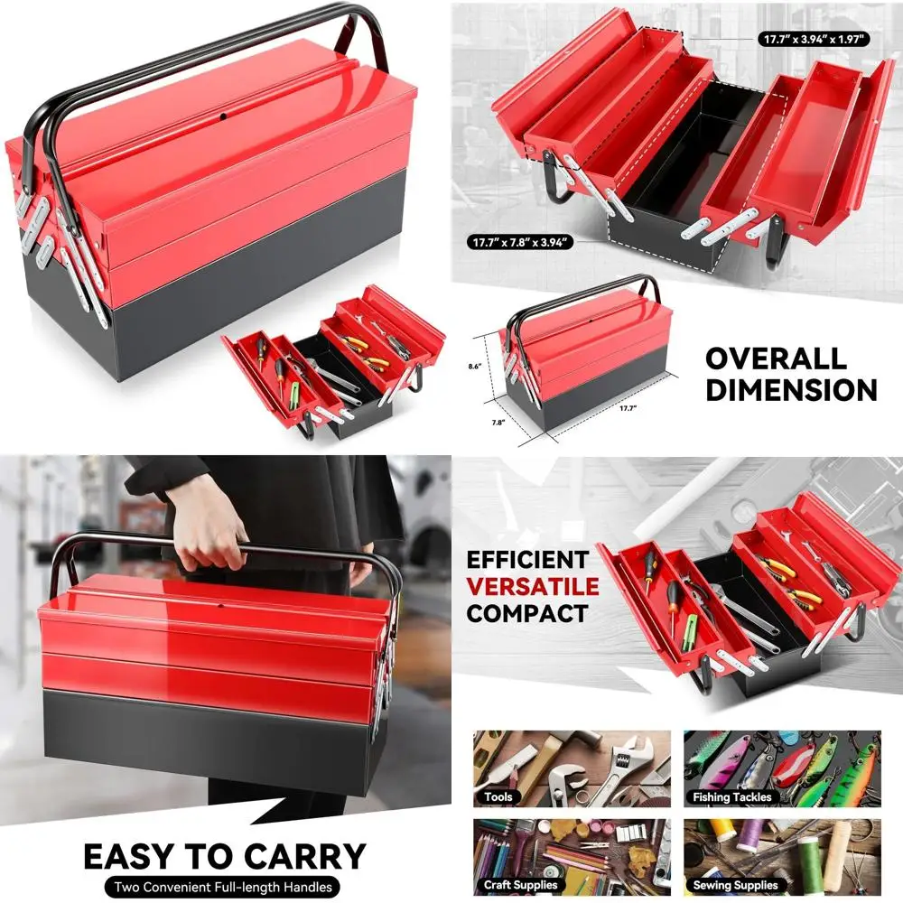 

Металлический ящик для инструментов на 18 секций, 3 уровня, 5 лотков, со складными выдвижными ящиками для дома, мастерской и гаража