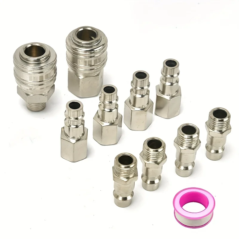 

Набор из 10 фитингов для европейских пневматических шлангов Bsp, быстросъемные фитинги, подходят для шланговых компрессоров и пневматических инструментов 1/4 дюйма