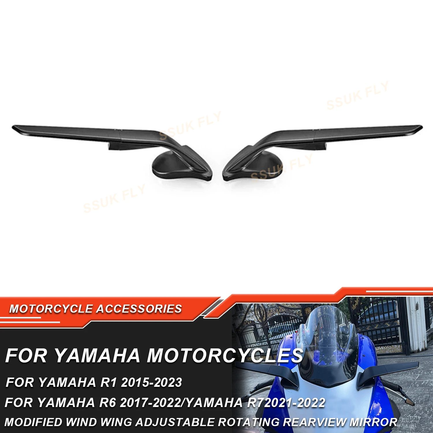 

For Yamaha YZF R1 R6 R7 2015-2023 Motorcycle Side Mirrors Modified Wind Wing Adjustable Rotating Rearview Mirror