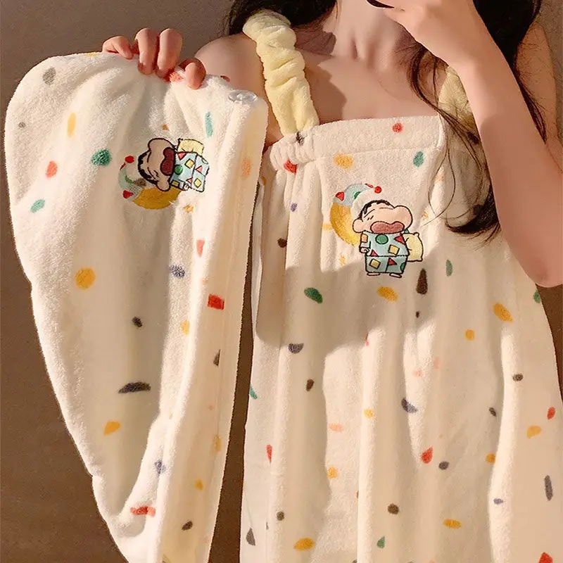 크레용 신짱 귀여운 만화 애니메이션 크리 에이 티브 카와이 편안한 통기성 흡수성 속건성 목욕 스커트 헤어 드라이어 모자 썸네일 2