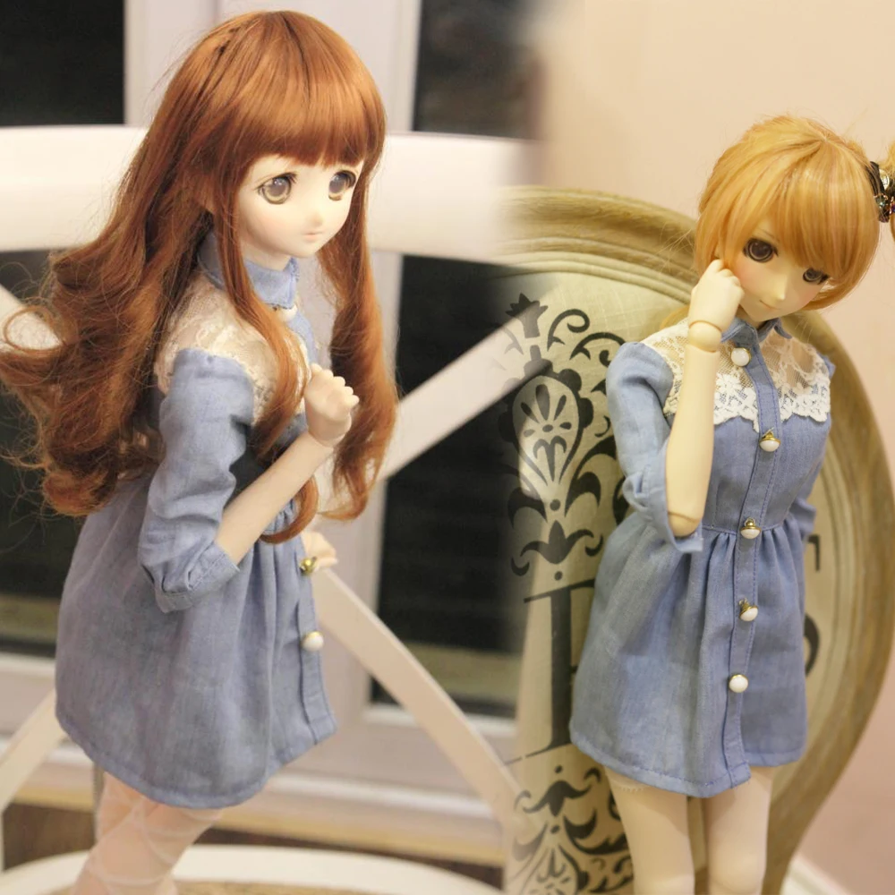 

D06-P29 children handmade toy 1/3 DD 1/4 1/6 doll BJD/SD doll's clothes lace denim dress 1pcs