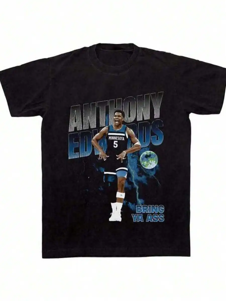 Camiseta gráfica de algodón talla grande Anthony Edwards, camiseta Bootleg Playoff, Y2K, camiseta oversize para hombre, tops de verano