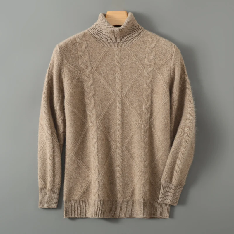 Autumn Winter Men Pure Wool Turtleneck Pullover Long Sleeve Cashmere Sweater 100% Merino Wool Knitwear Smart Casual Clothing