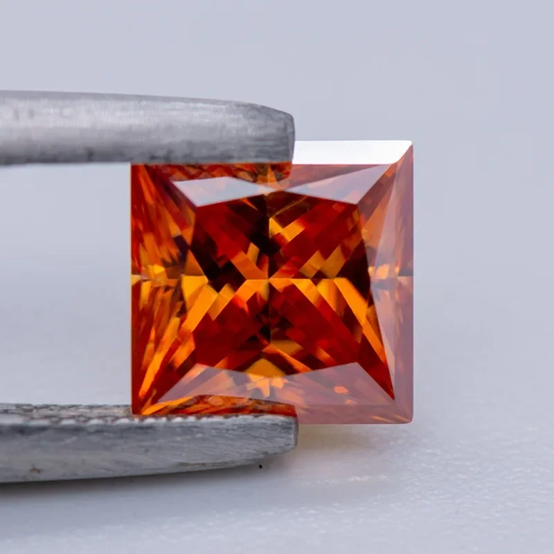 Moissanite Stone Orange Color  Princess Cut VVS1 with GRA Certificate for Gemstone Charms Beads Top Jewelry Making Materials