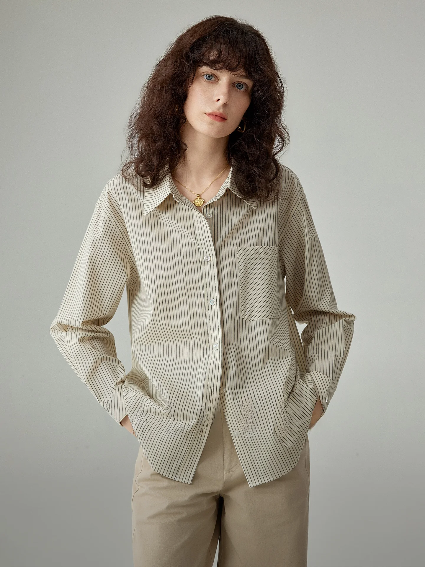 

Женская рубашка в корейском стиле с длинным рукавом в полоску, повседневная, для офиса, приталенная, весна-осень, универсальная, дышащая, из полиэстера