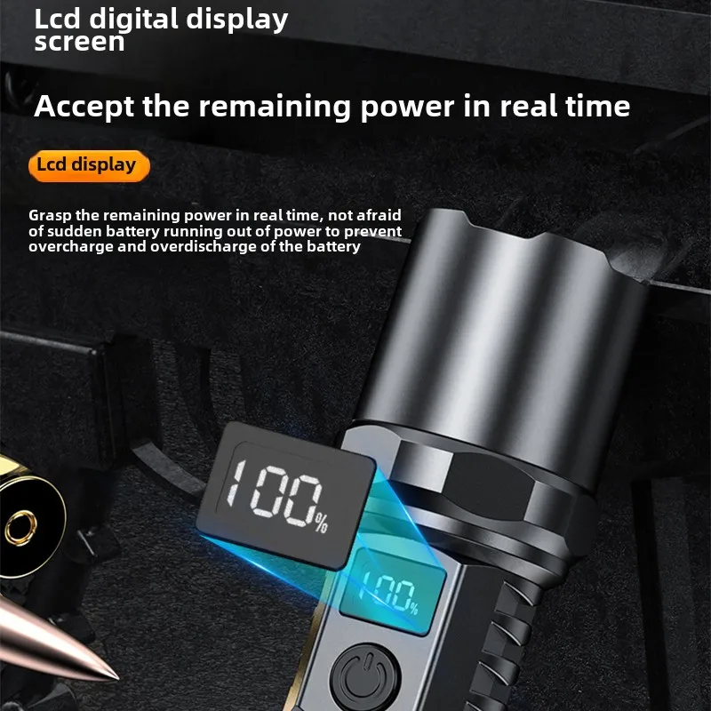 Rechargeable white laser strong light flashlight with digital display, ultra bright outdoor lighting, long-range shooting, house