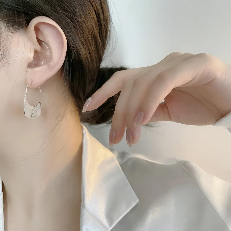 925 Sterling Silver High Polished Wide Shiny Block Hoop Earrings Women Simple Trendy Unique Big Statement Earring Party Gift