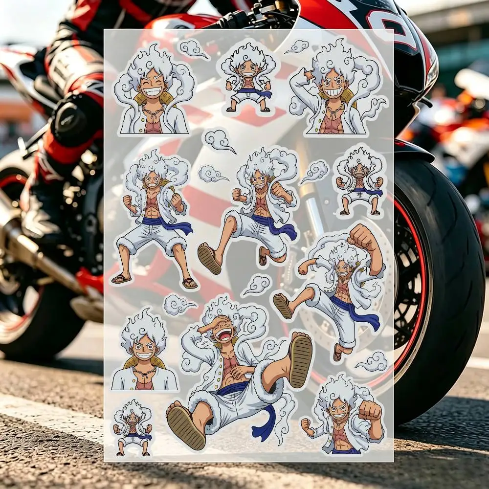 ONE PIECE Luffy Silver Vinyl Motorcycle Sticker Waterproof DlY Helemt Front Windshield Fuel Tank Scooter Vinyl Decal