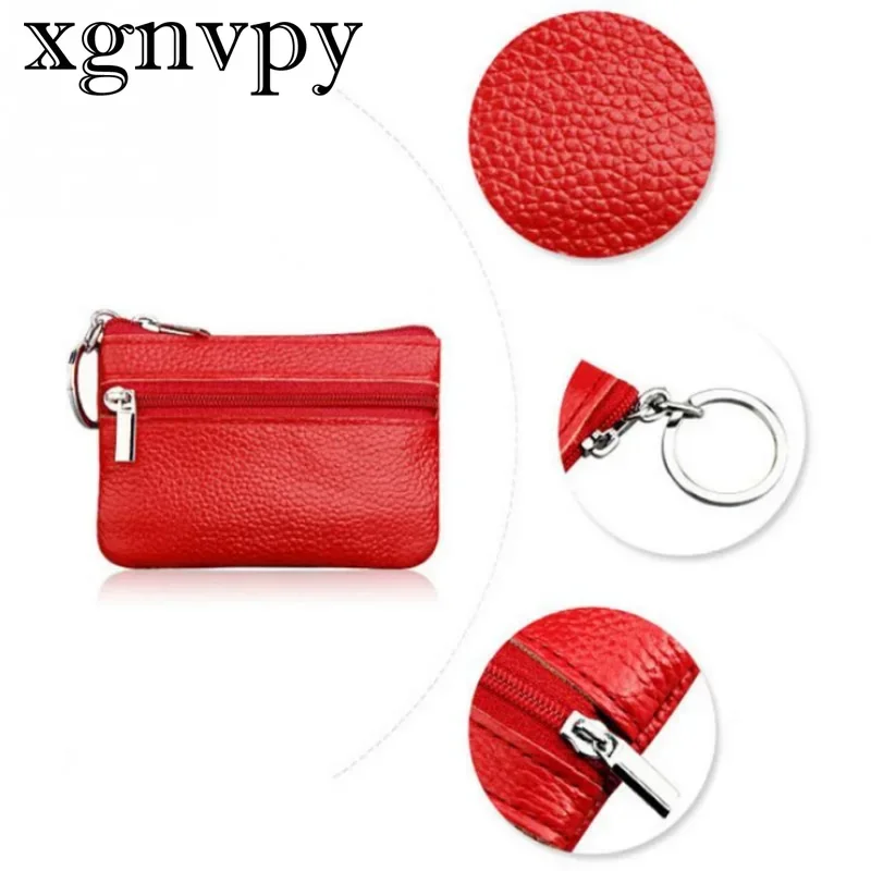 Xgnvpy-Porte-monnaie en cuir pour femme, petits sacs à monnaie, portefeuilles de poche, porte-clés, mini étui en poudres fonctionnelles, carte à fermeture éclair