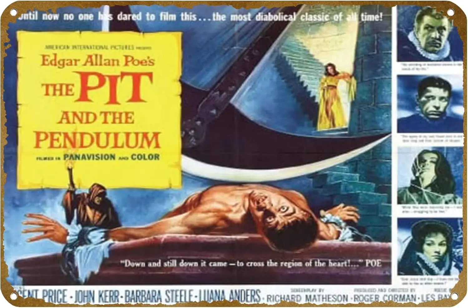 the pit and the pendulum Movie Poster Vintage Metal Tin sign Logo Family Club Bar Cafe Bedroom Art Wall Decoration Gift 8x1 sign