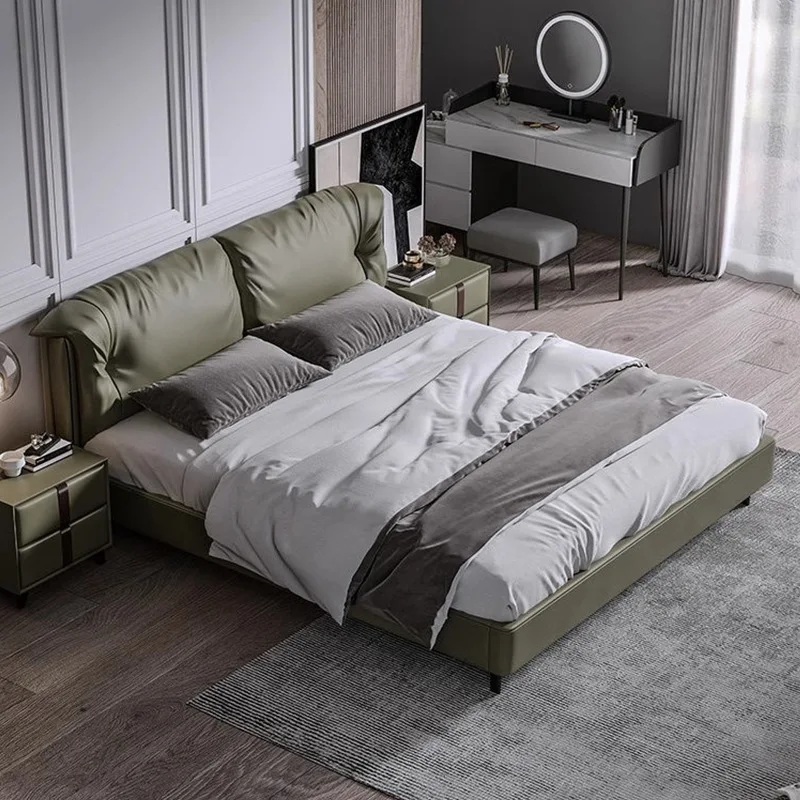 Master bedroom large 1.8 meters down soft bag double Solid wood storage Italian minimalist wedding