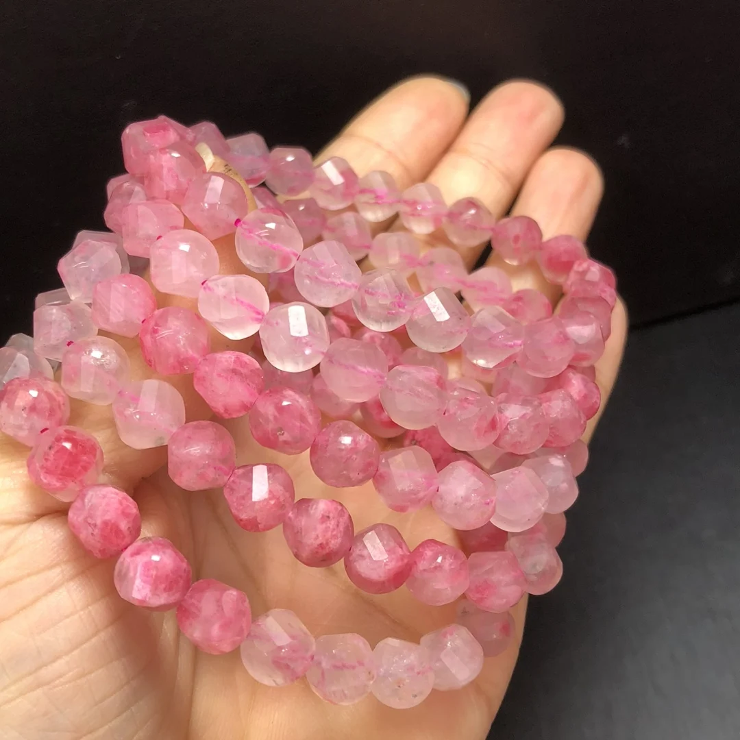 1 Pc Fengbaowu Natural Gradient Color Sakura Rhodonite Bracelet 7MM Faceted Beads Reiki Healing Stone Jewelry Gift For Women