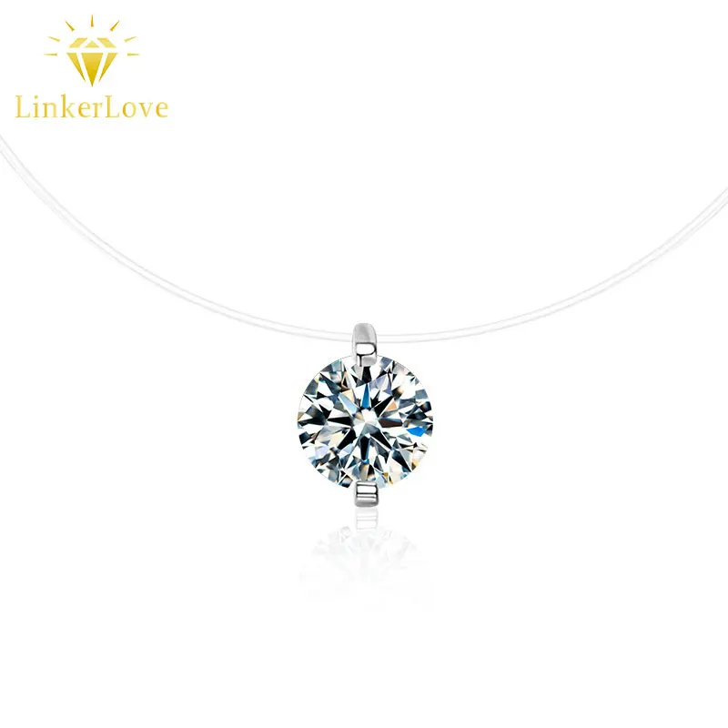 

LinkerLove 2CT Moissanite Solitaire Pendant Necklace for Women S925 Sterling Silver Invisible Transparent Chain Trendy Jewelry