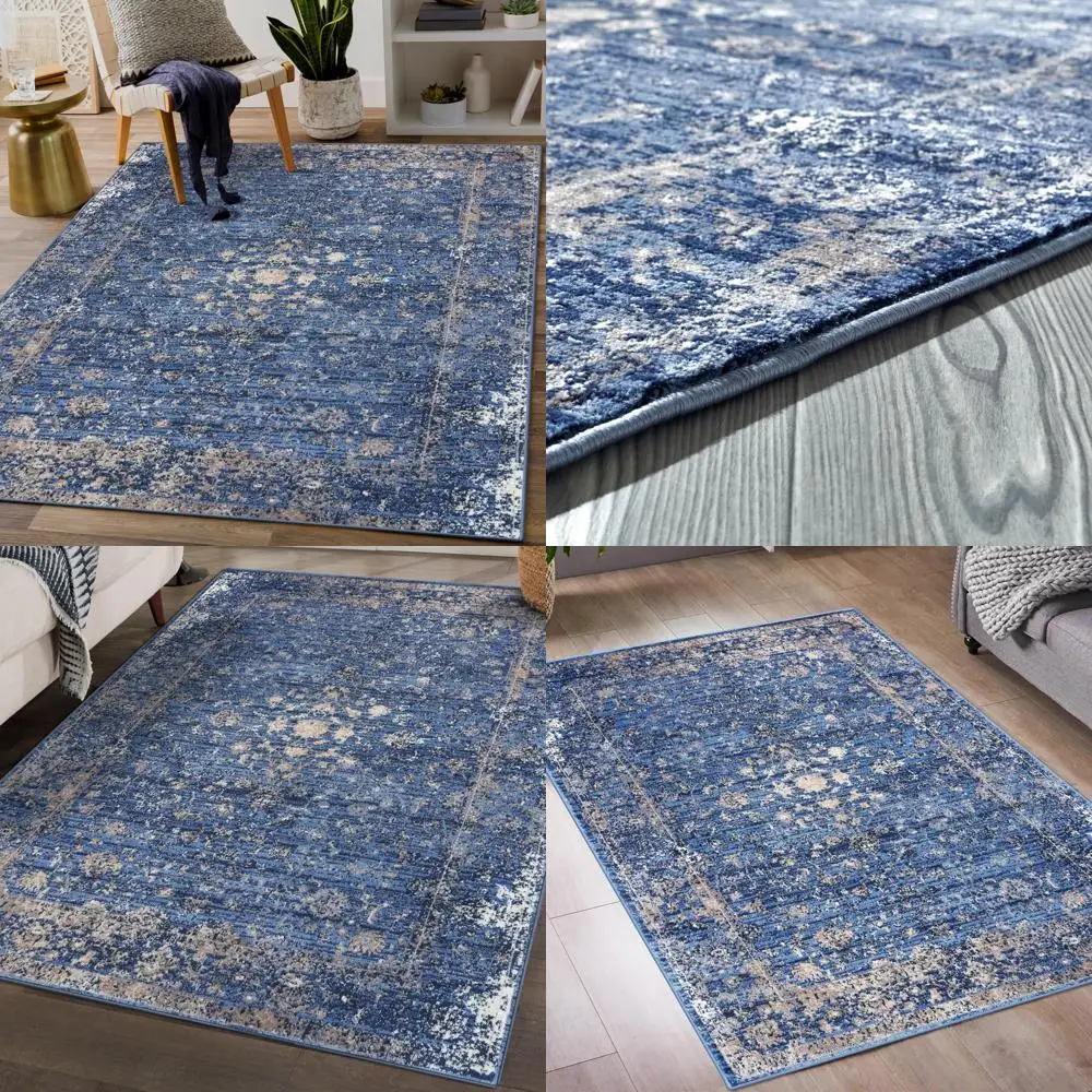 

Large 8x10 Modern Distressed Blue Area Rug - Perfect for Living Room, Bedroom, or Office