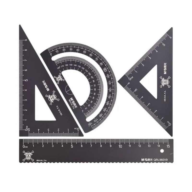

New One Piece Cute Cartoon Golden Moment Luffy Skull Scale Clear Set Creative Student Ruler Triangle Plate Protractor Set Gift