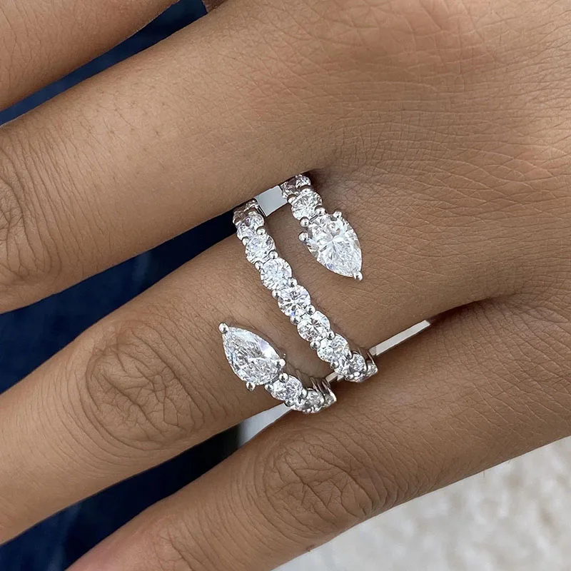 2.7Ctw Pear Cut / Round Cut HPHT Lab Grown Diamond DEF/VS 14K White Gold Wrap Ring Gift For Women