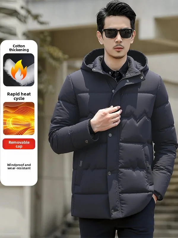 

Зимняя утепленная хлопковая куртка с капюшоном для мужчин: теплая, ветрозащитная, современный крой, на молнии