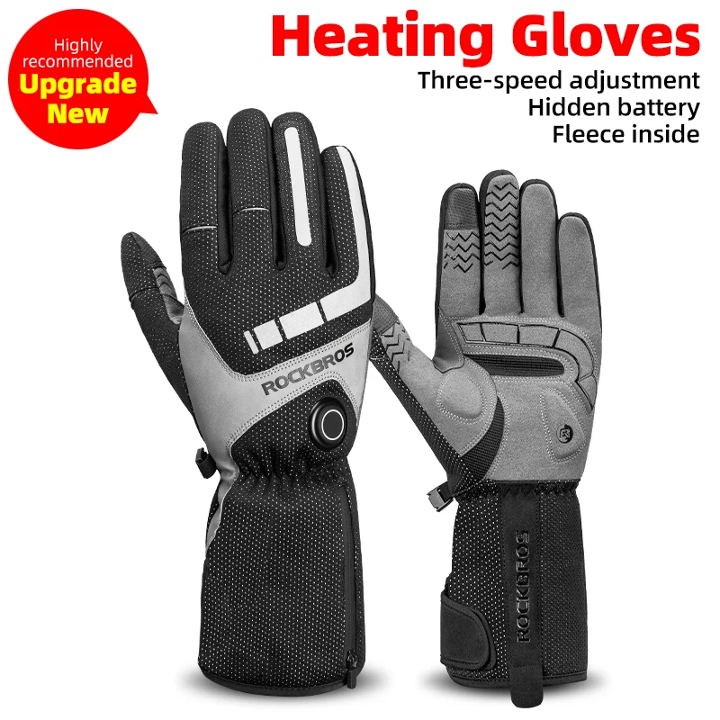 AliExpress ROCKBROS Winter Cycling Heating Gloves Thermal Warm Fleece Electric Ski Gloves USB Rechargeable Battery Touch Screen Bike Gloves