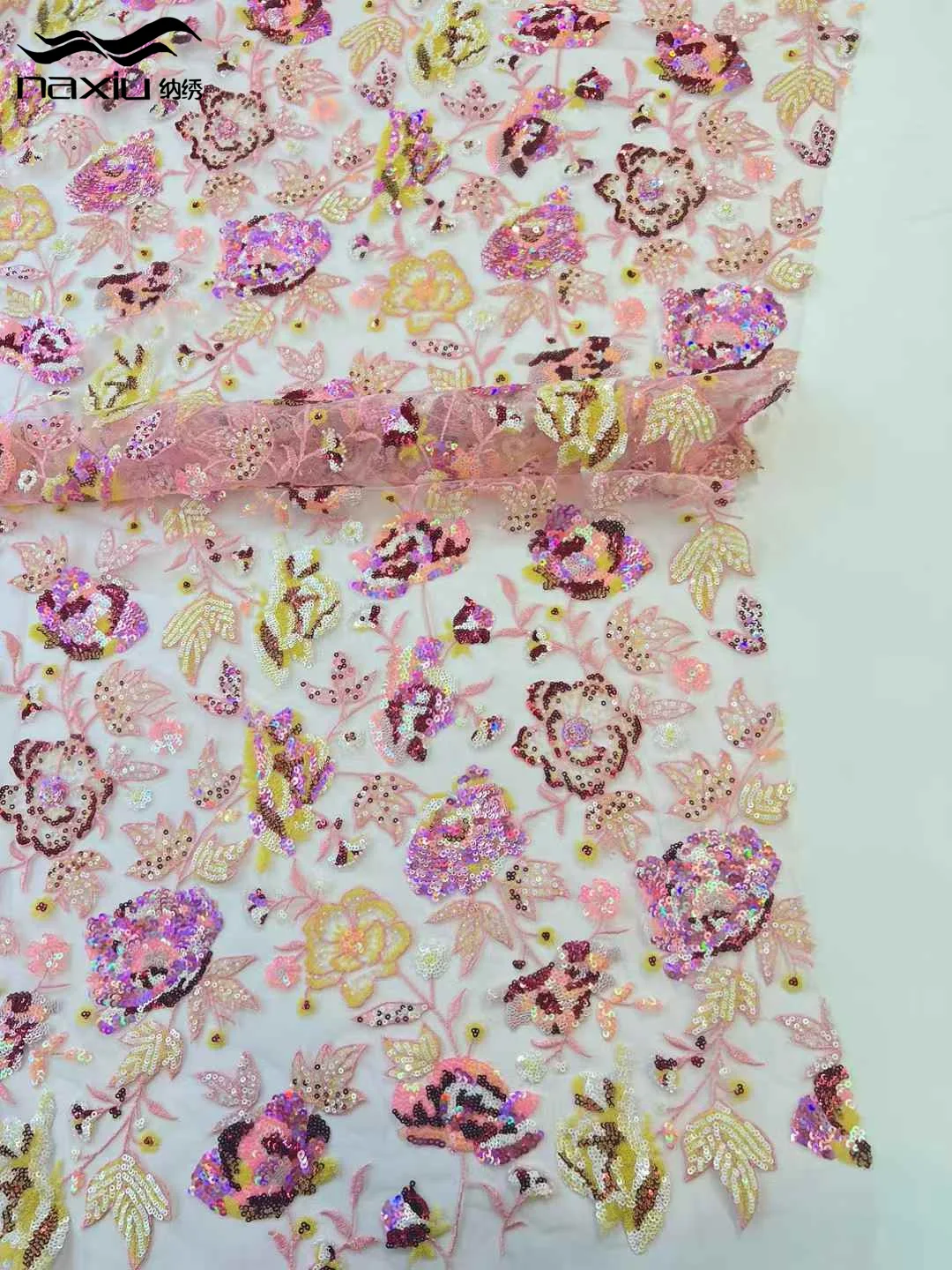 

Madison Luxury African Sequins Lace Fabrics High Quality 5 Yards Embroidery French Nigerian Tulle Lace Fabric For Wedding Party