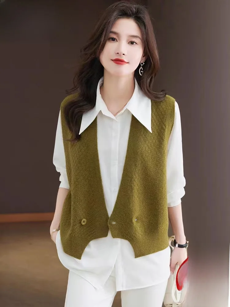 

Свободный женский вязаный шерстяной кардиган с V-образным вырезом, повседневный, модный, весна-осень, новинка, верхняя одежда