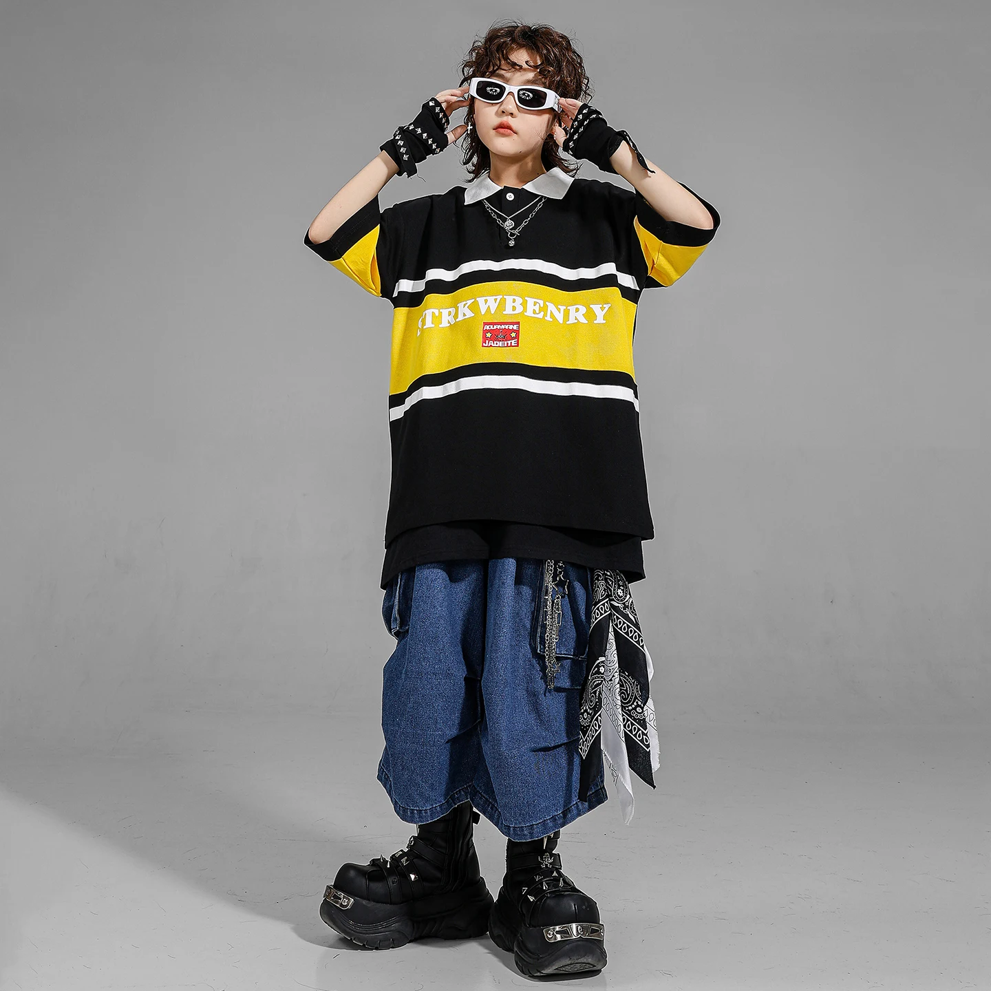 Hip Hop garçons T-shirt surdimensionné short en jean tenues de danse de rue filles K-pop Jazz Costume enfant vêtements ensemble enfants Streetwear