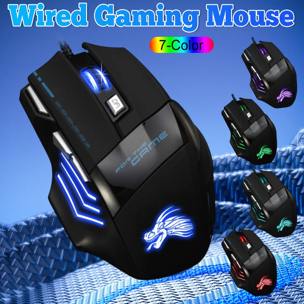 Wired Gaming Mouse 7 Button Backlit 5500 DPI Adjustable Optical PC Gamer Mice Laptop Computer Ergonomic Mice Silent