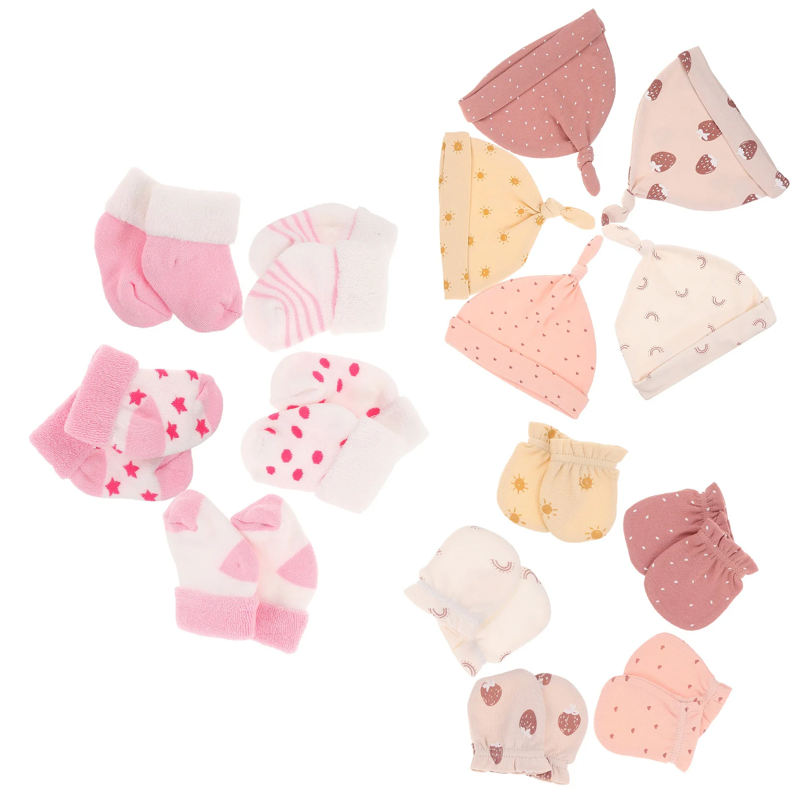 

5Sets Newborn Baby Hat Socks Mittens Cotton Soft Caps Gloves for Hospital Nap Outings Use Baby Hat Socks Set New Born Beanies