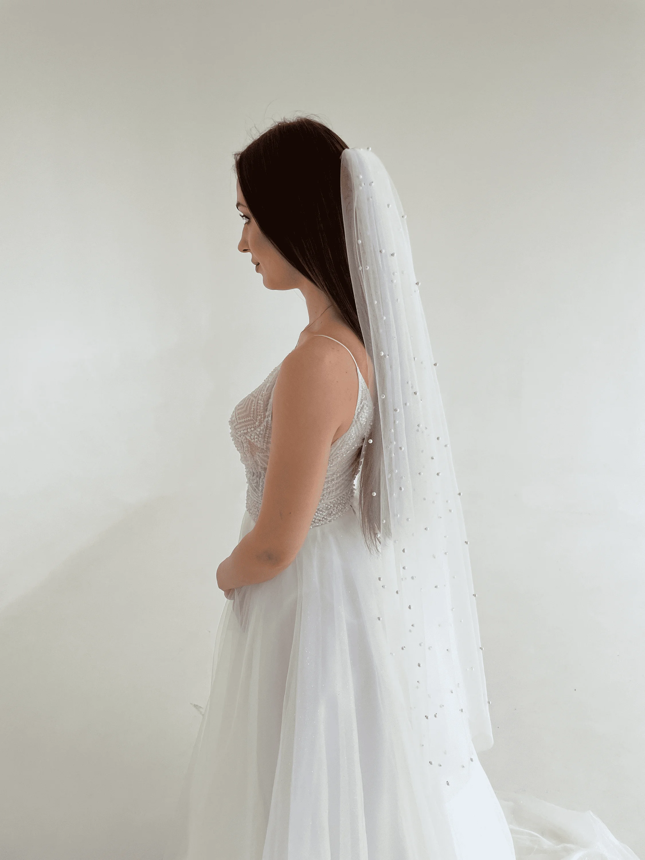 1/2/3 м слоновой кости, однослойная фата из тюля с жемчугом, мягкая бисерная фата для свадьбы, невесты, соборная длина с расческой, свадебные аксессуары