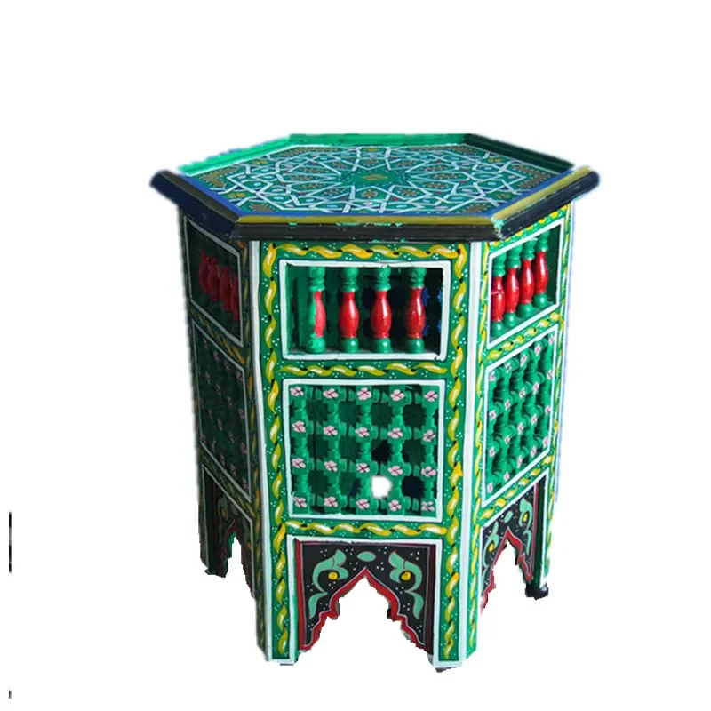 

Hand painted coffee table imported hexagonal table B & B living room coffee table North Africa Bohemia