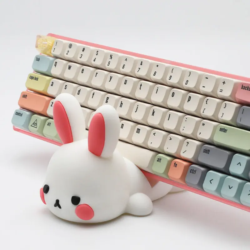 Custom QiaoQiaoMei Lying Bunny Keyboard Rack,3D Printed Cute Rabbit Design,Mechanical Keyboard&Wrist Rest Display,Desk Organizer